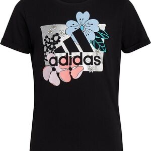Adidas Girls Size Short Sleeve Tee T-Shirt Black W/ Flowers